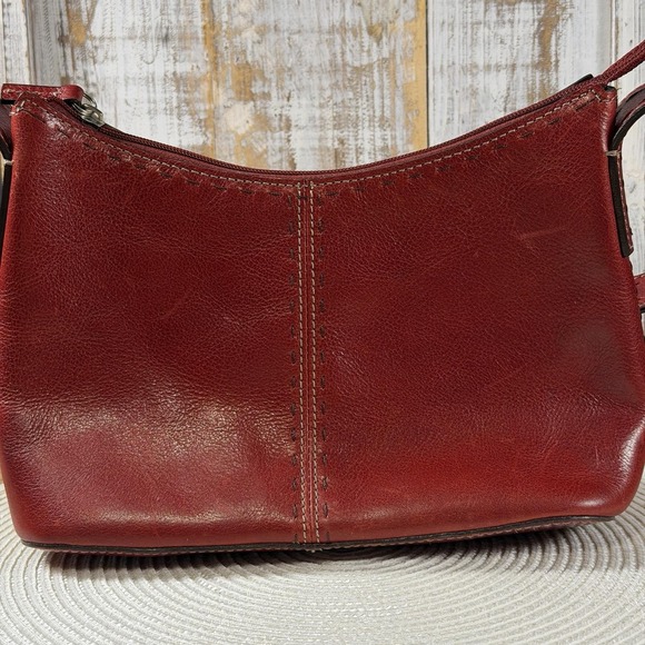 Vintage Fossil Red Leather Shoulderbag Small Under Arm Stitching